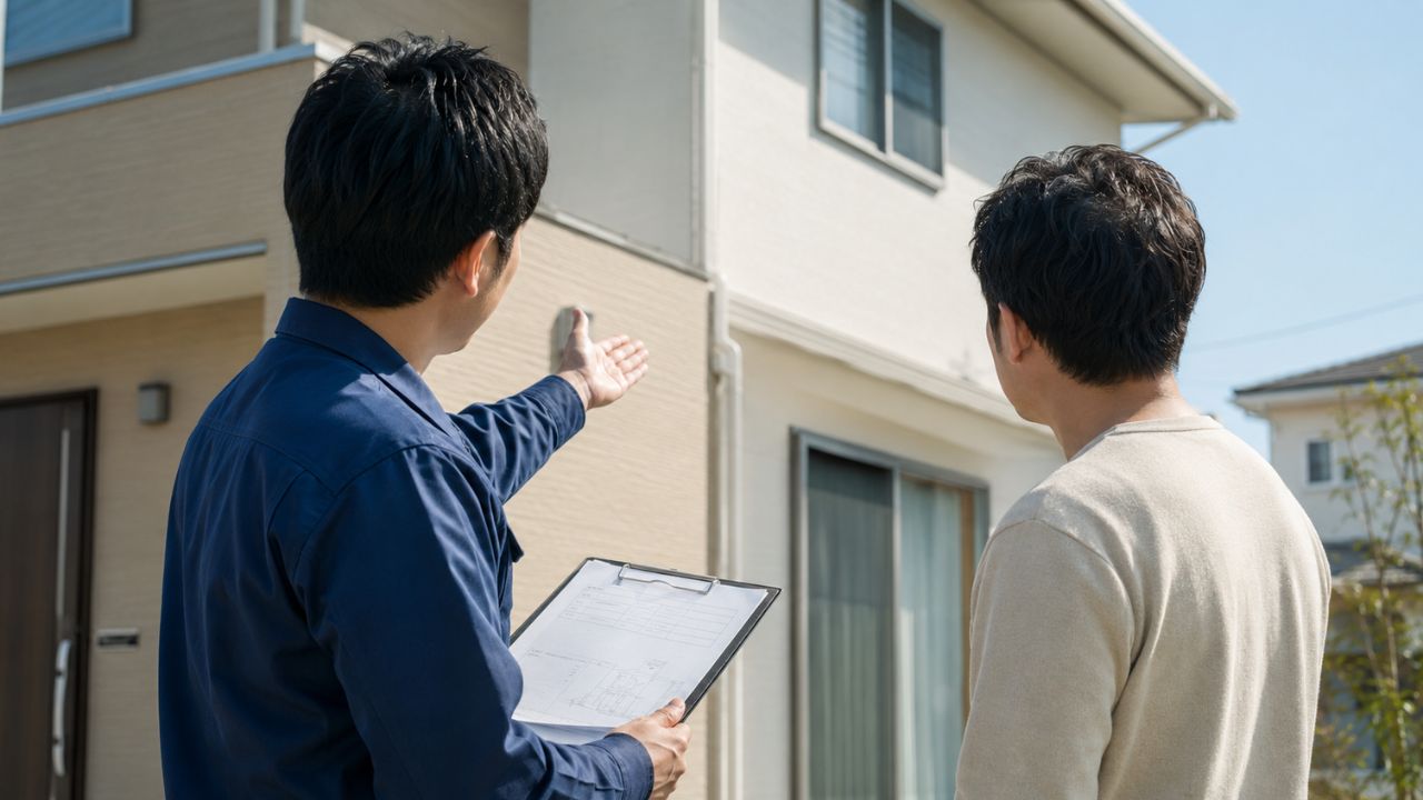 外壁診断の報告書をお客様へ説明するスタッフ